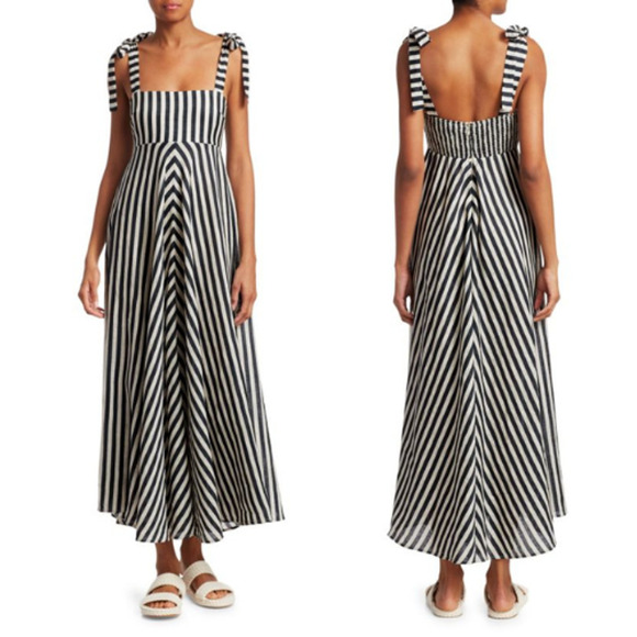 Zimmermann Honour Sleeveless Linen Chevron Maxi Dress Black White Size 0 / XS - Picture 1 of 5
